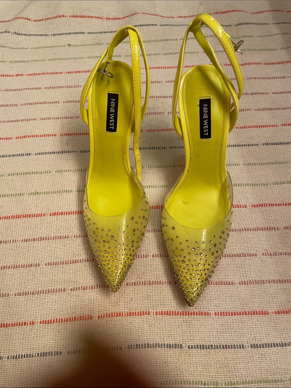 Nine West Chartreuse Pointed-Toe Slingback Heels with Crystals - Picture 2 of 12
